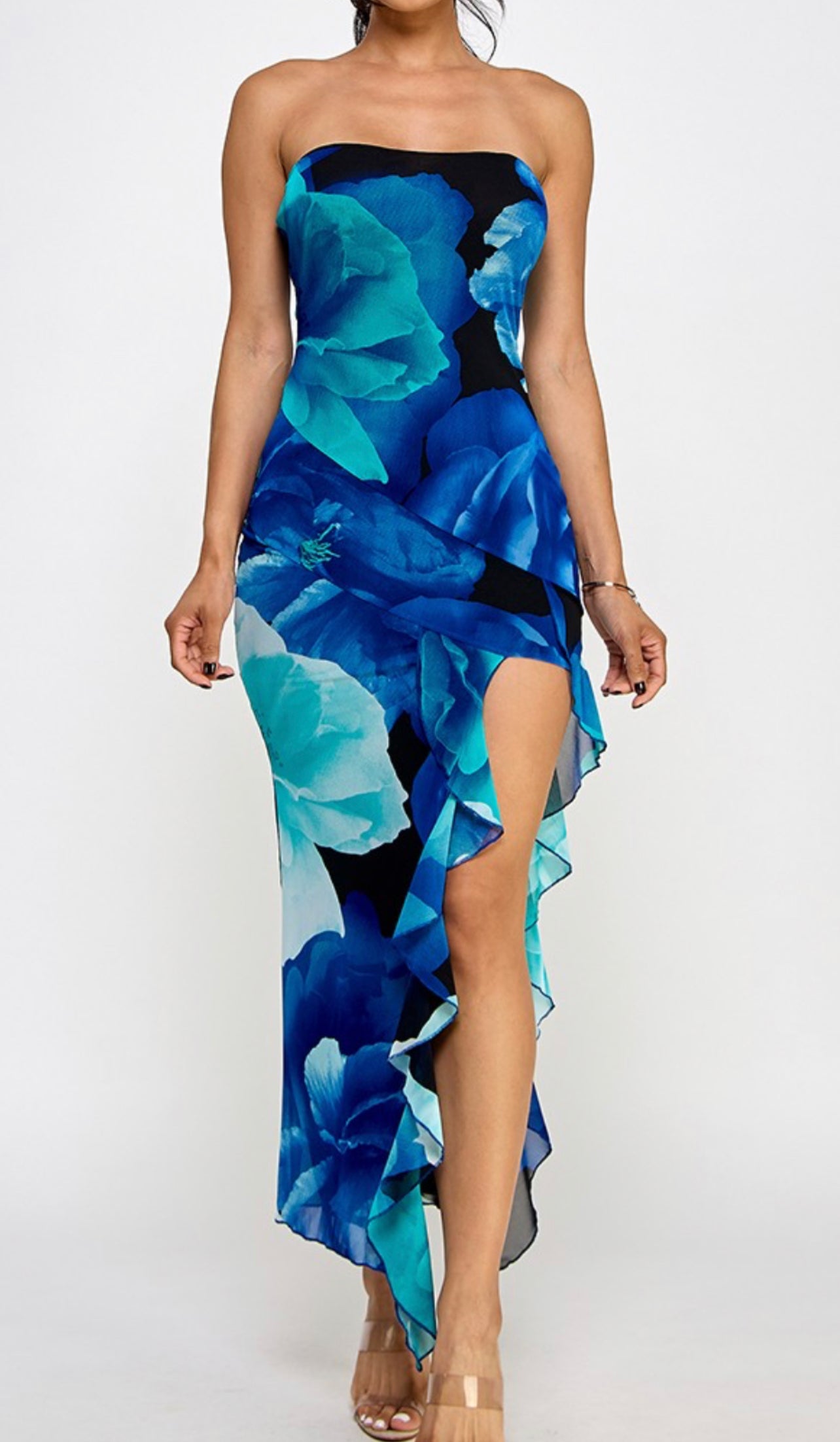 Briana flower print mesh dress - Blue