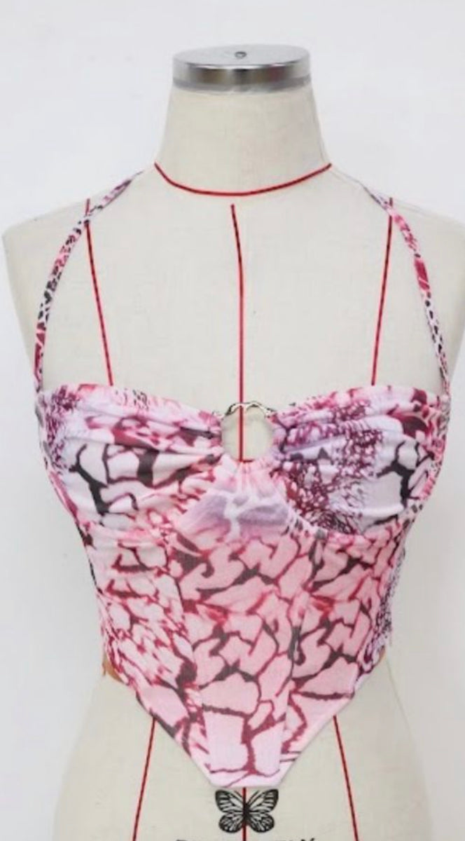 Leopard corset top - pink/black