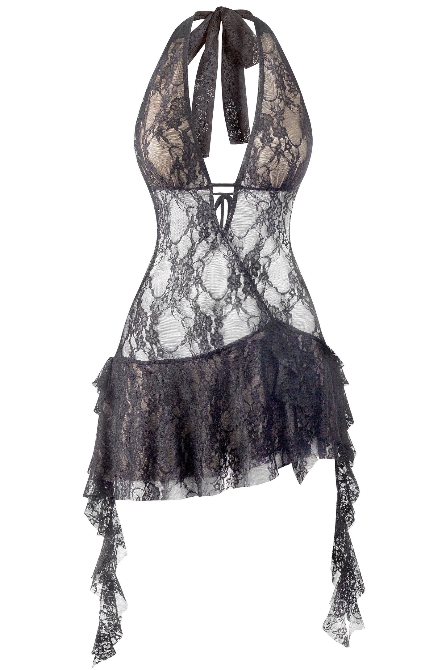 Isabella lace halter dress - Black