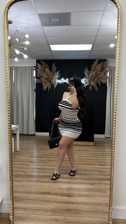 Lexi striped mini dress - black/ white