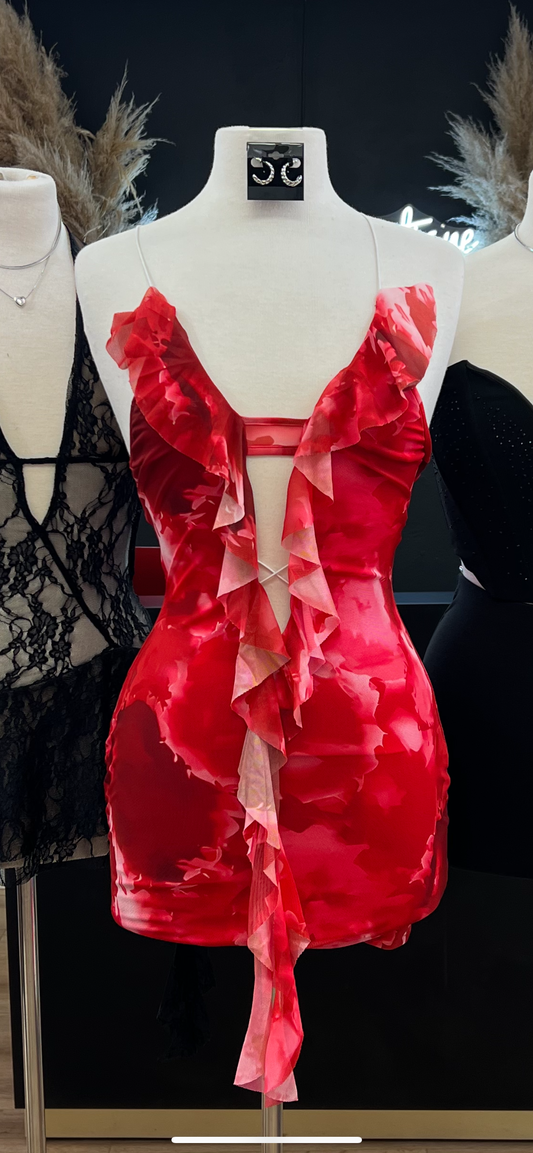 Ruby ruffle crisscross back dress - Red