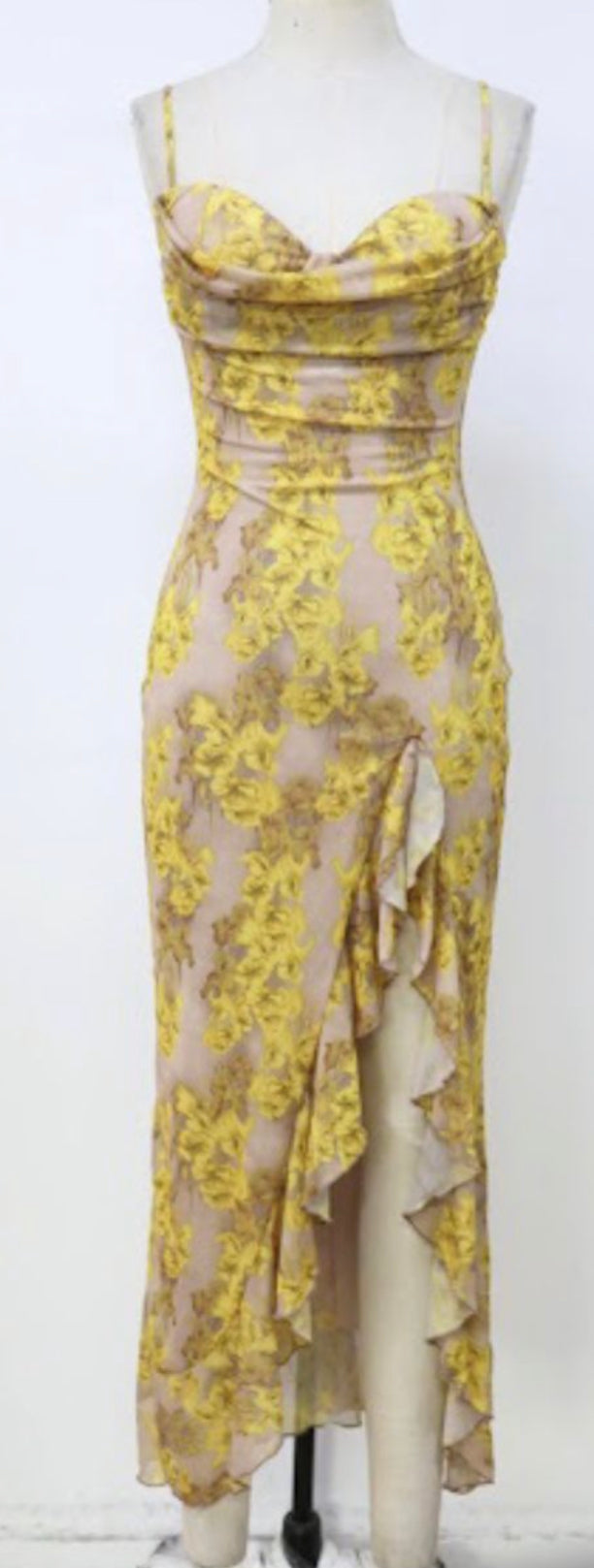 Katherine flower print dress- Yellow/nude
