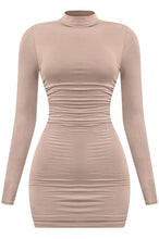 Load image into Gallery viewer, Little mini high neck ruched dress - Taupe
