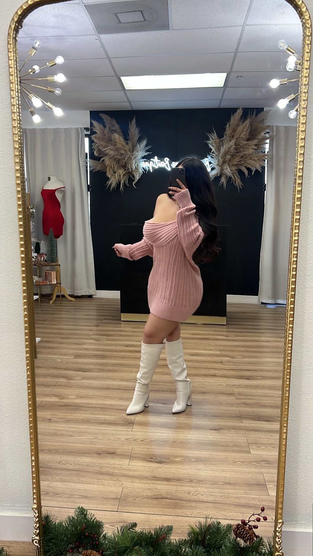 It’s chilly off shoulder dress - pink