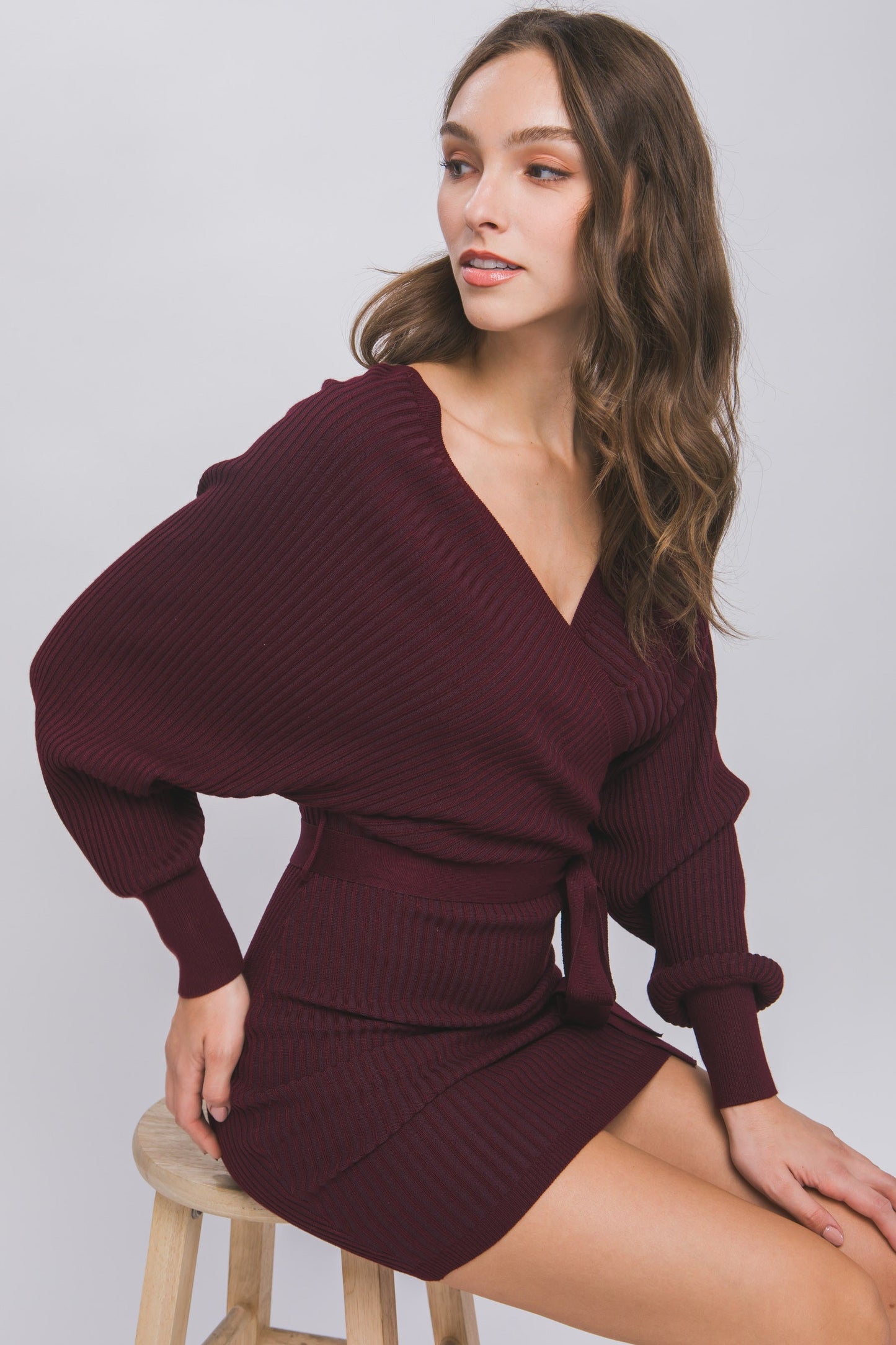 Leticia off shoulder sweater dress -wine (best seller