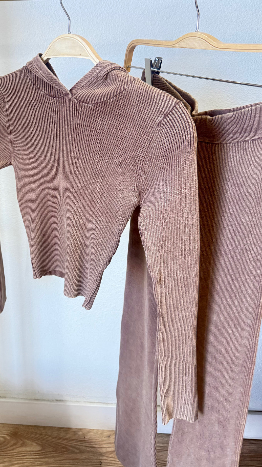 Feeling warm hoodie basic 2pc set - brown