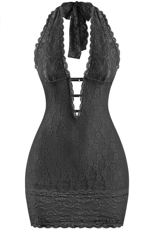Sabrina lace halter dress - Black