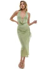 Load image into Gallery viewer, Isabella halter ruched midi dress - Sage
