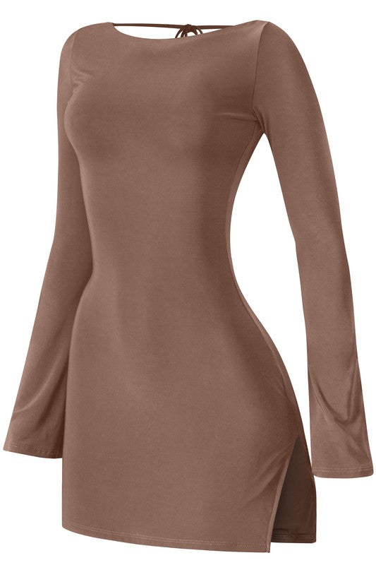 Flirty side slits dress - Mocha