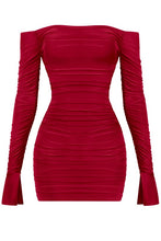 Load image into Gallery viewer, Merry off shoulder dress - Dark red
