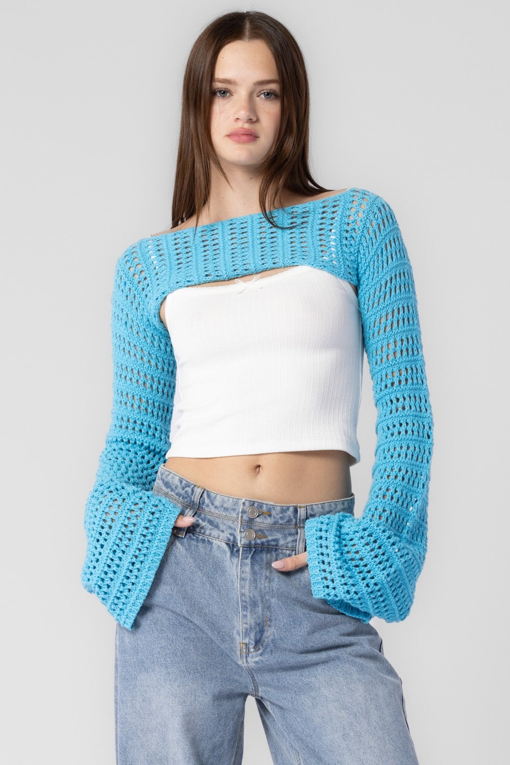 Crochet knitted Bolero top - turquoise