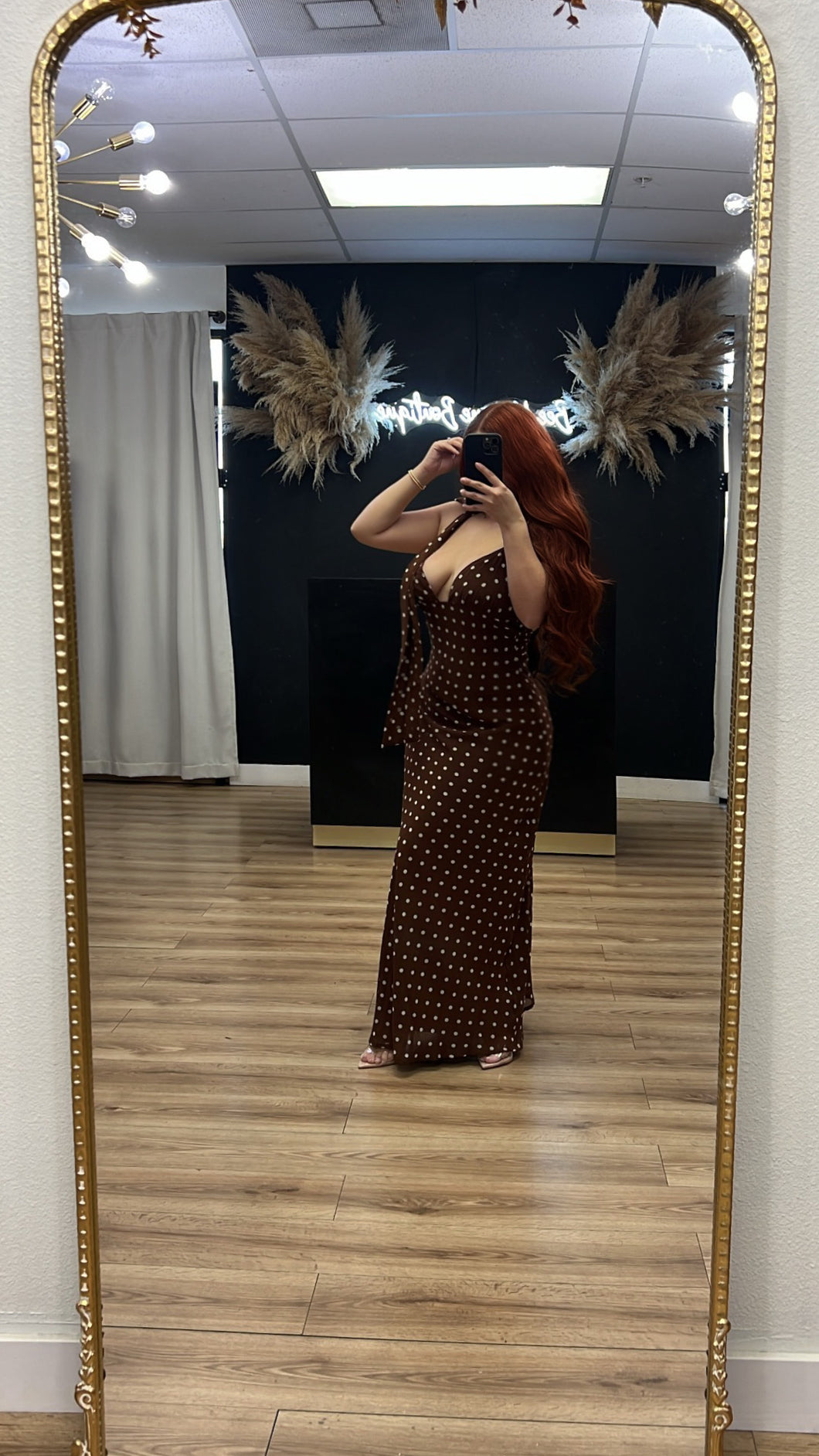 Julissa polka dot 2pc scarf dress - Brown