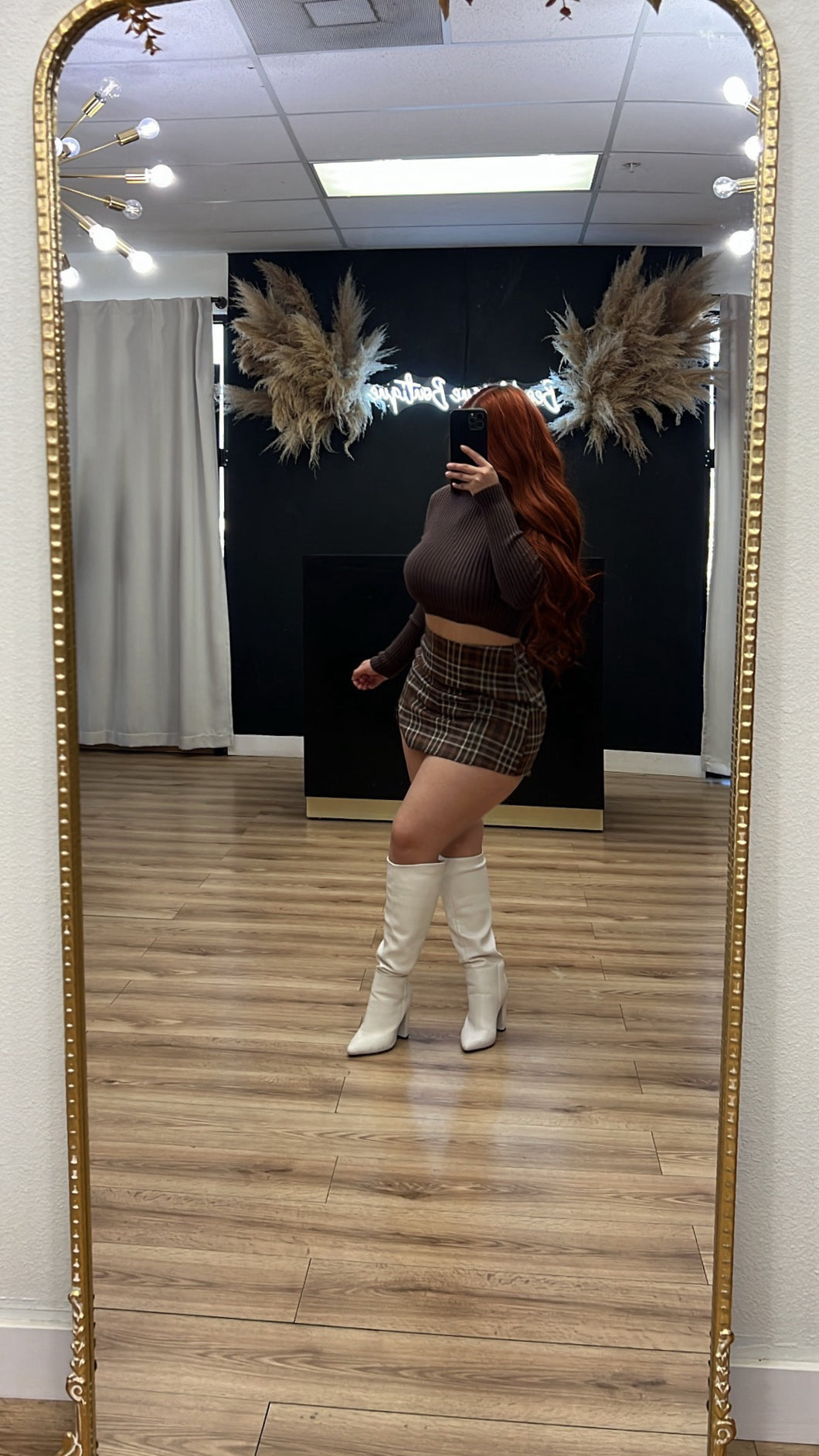 Fall slit w/shorts skirt- Brown