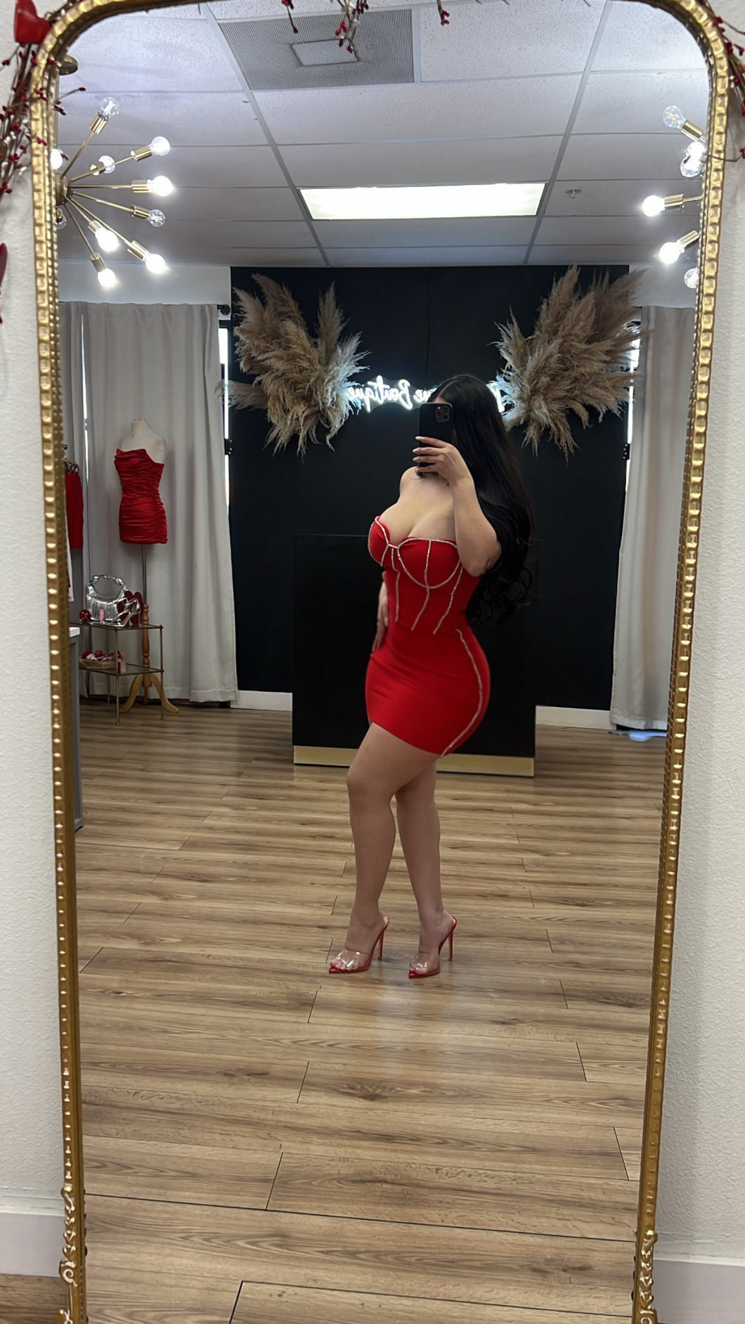 I heart you rhinestone skirt set - Red