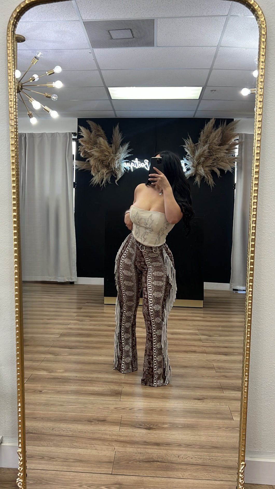 Western fringe pants - brown/cream