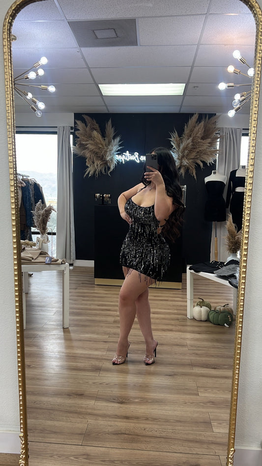 Vanessa sequin open back dress - Black