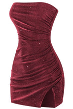Load image into Gallery viewer, Festive strapless glitter mini dress- Burgundy
