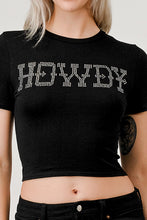 Load image into Gallery viewer, Howdy rhinestone crop top - Black
