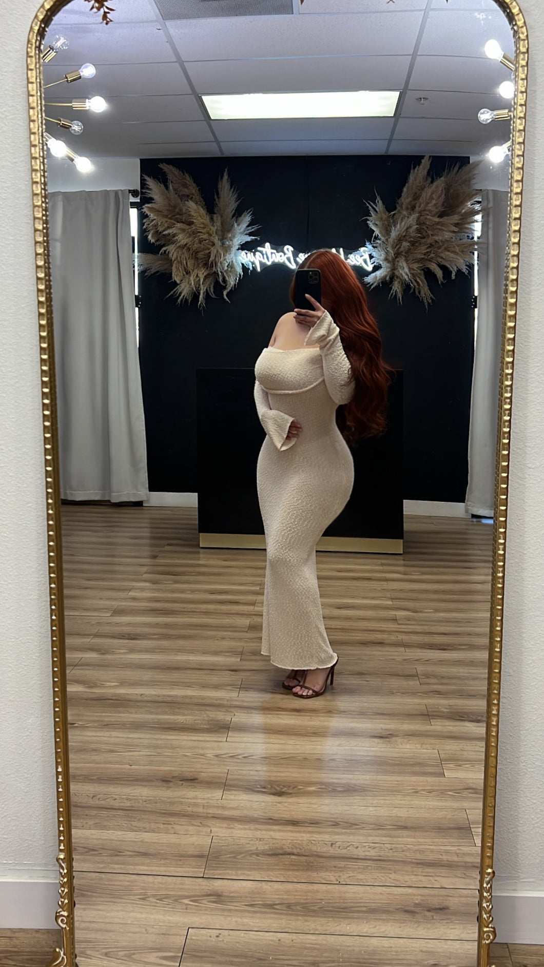 Keep me warm off shoulder dress - Cream