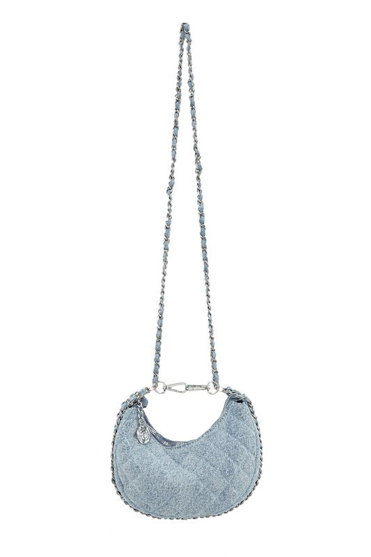 Denim & flower crossbody bag