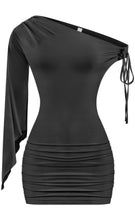 Load image into Gallery viewer, Kimberly one sleeve ruched mini dress - Black

