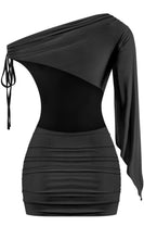 Load image into Gallery viewer, Kimberly one sleeve ruched mini dress - Black
