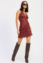 Load image into Gallery viewer, Katie flannel halter dress - Burgundy
