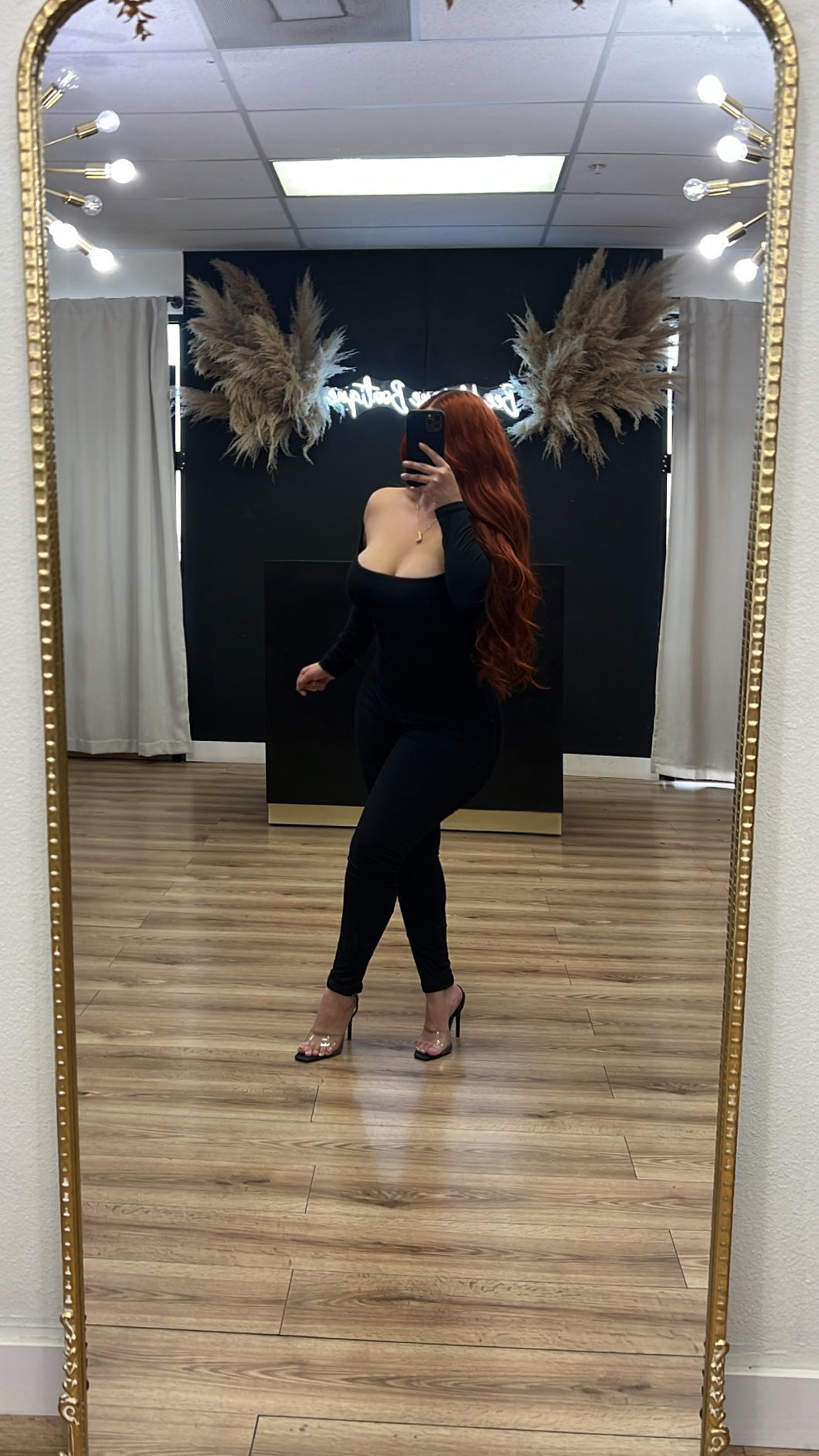 Off shoulder double layered jumpsuit- Black