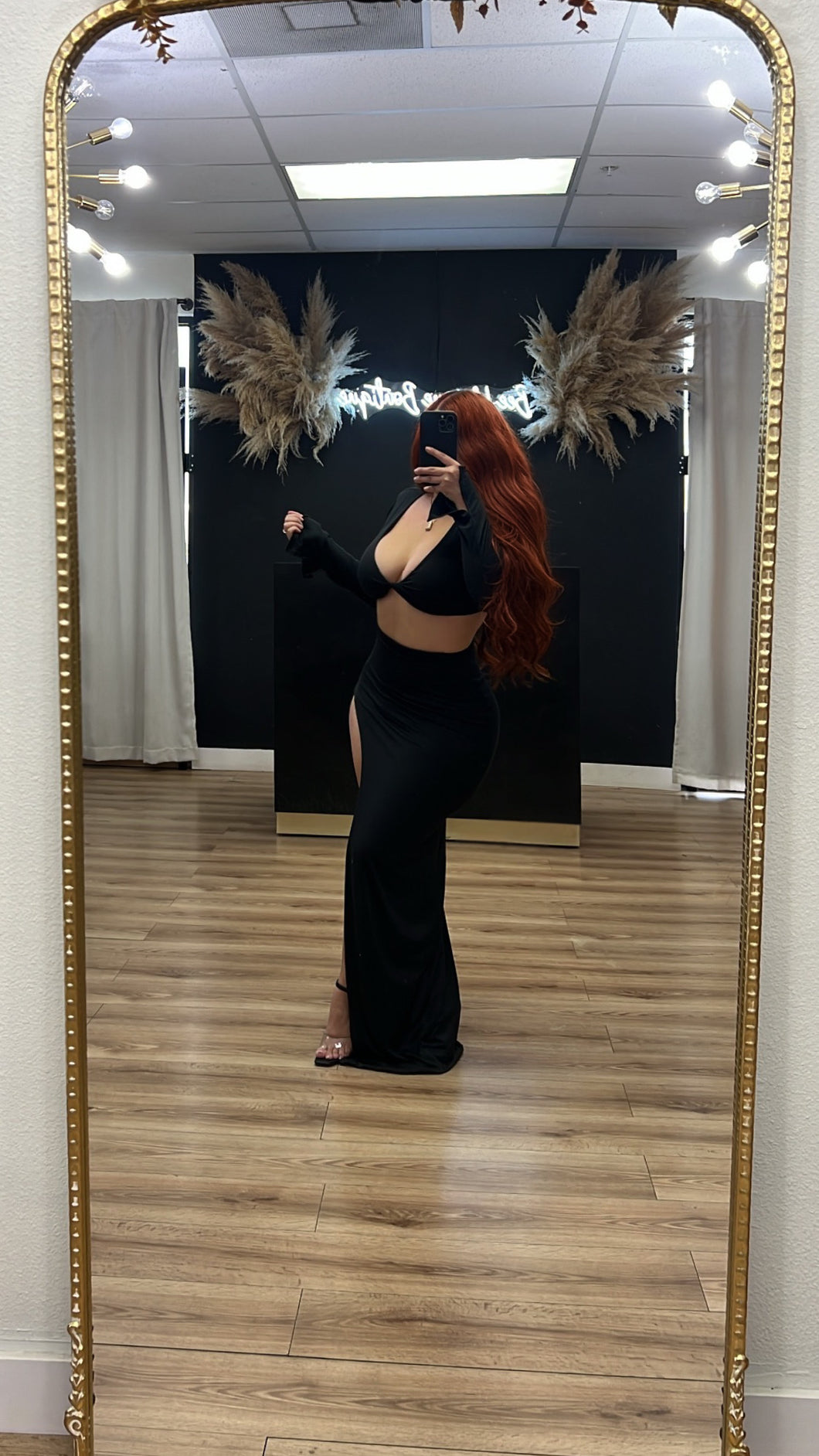 Selena side slit 2pc skirt set - Black
