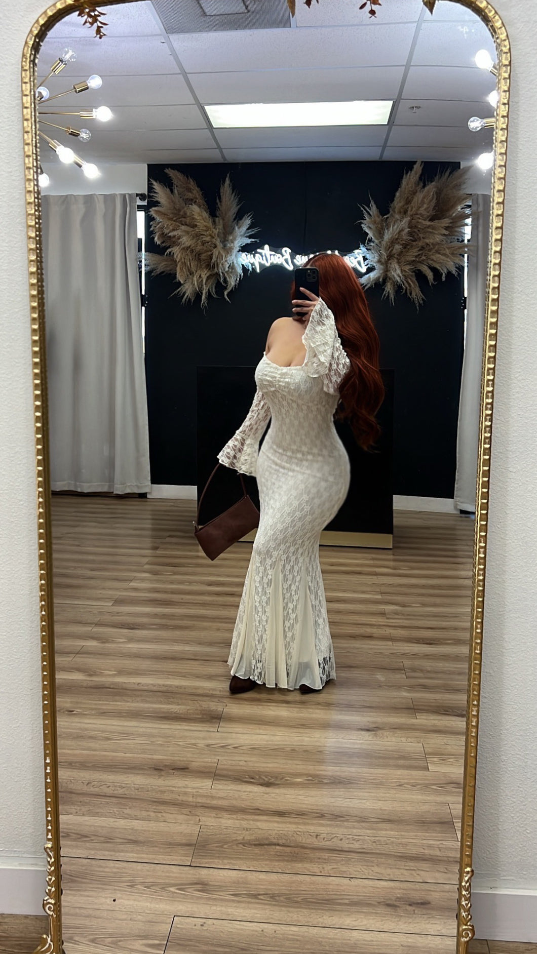 Aria lace off shoulder dress - Cream