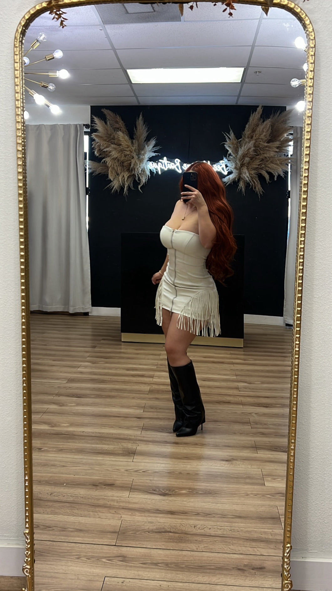 Genesis leather fringe dress - Cream