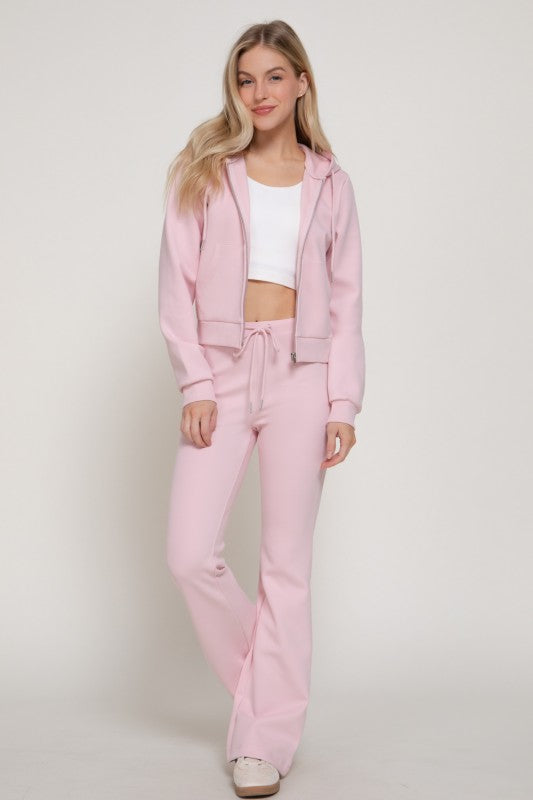 Stay warm comfy 2pc pant set -pink