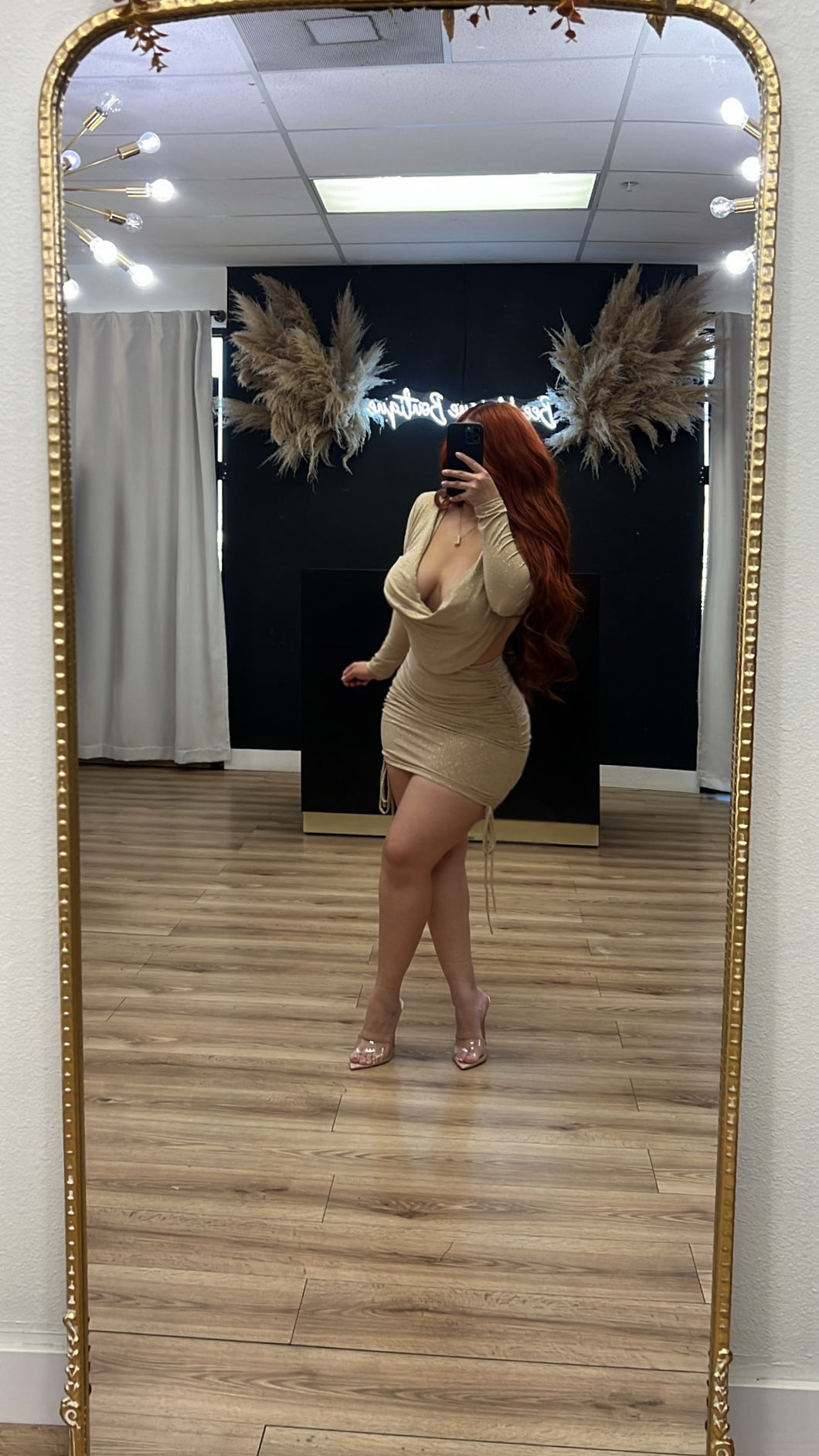 Vanessa 2pc sparkly skirt set - Gold