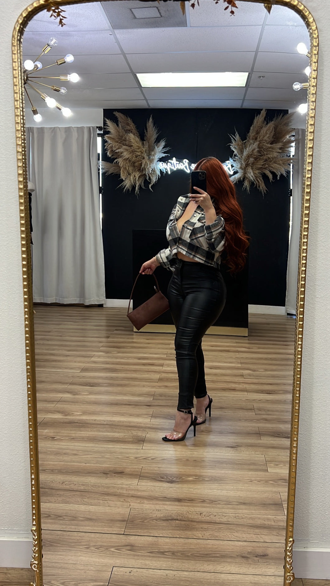 Riley cropped flannel Shacket -Black