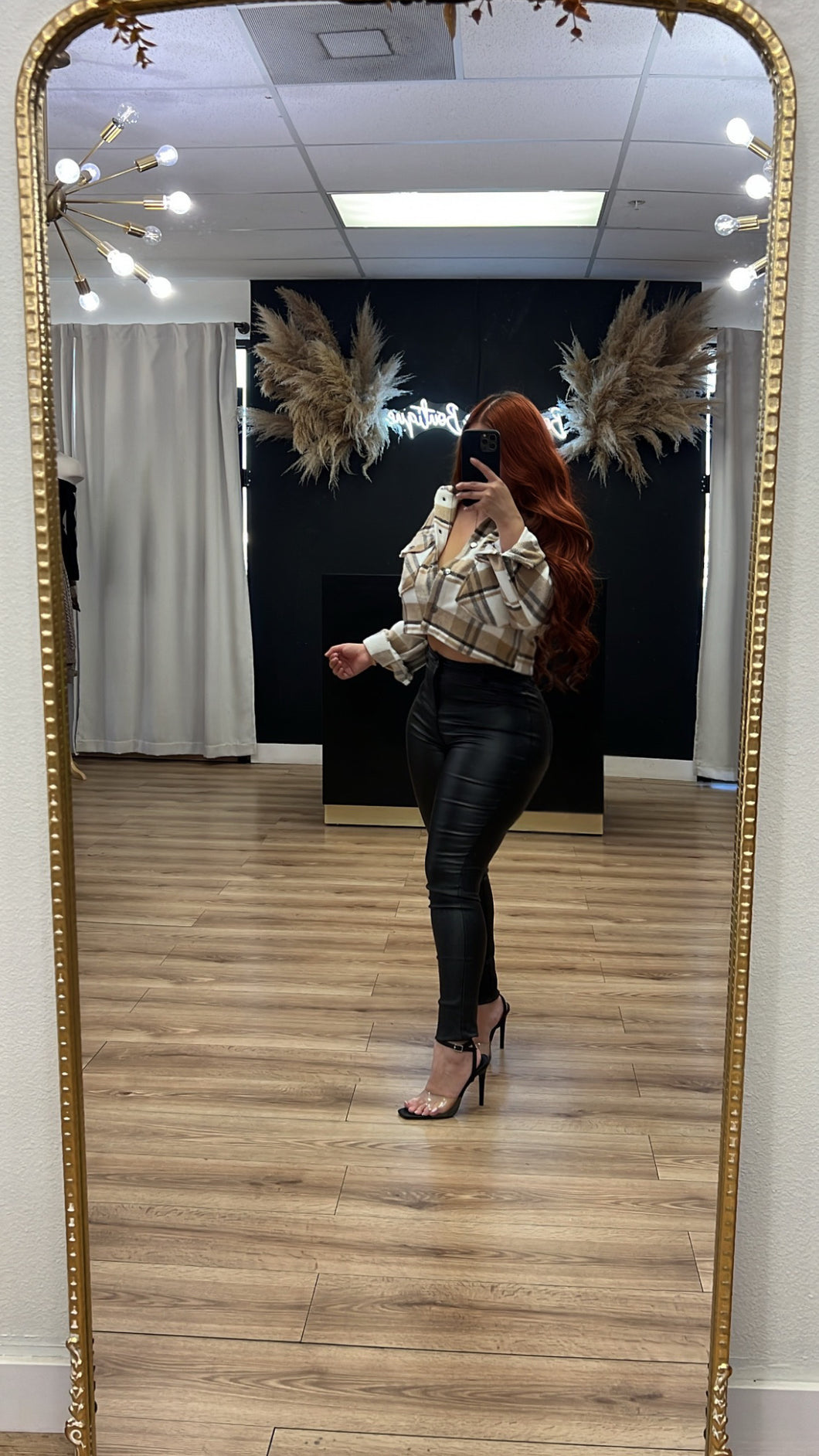 Riley cropped flannel Shacket - Brown