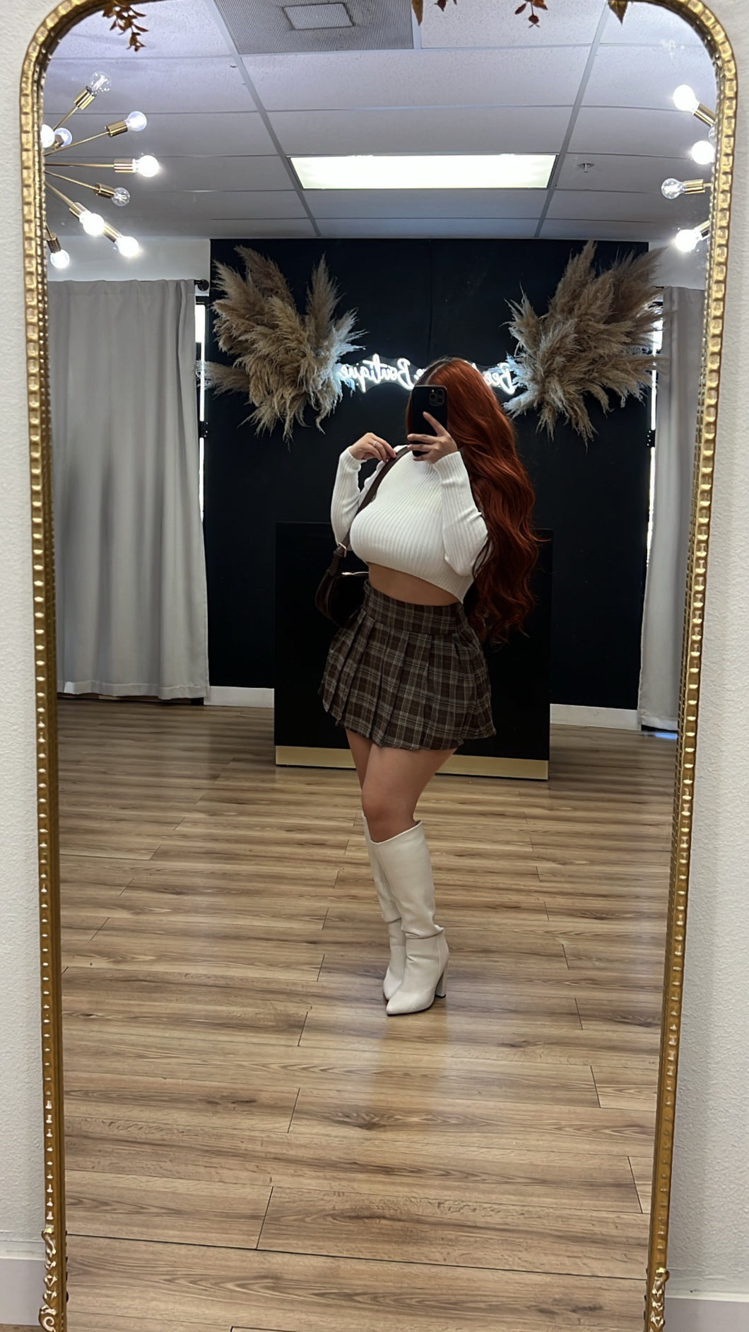 Fall pleated w/shorts skirt - Brown