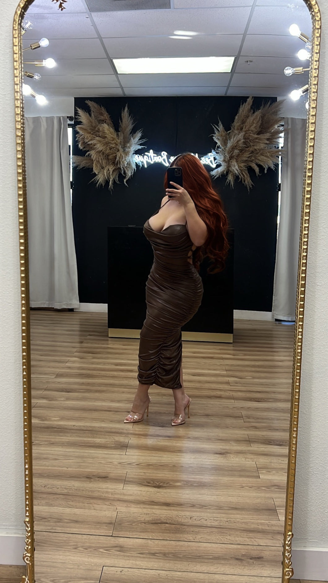 Marissa ruched midi dress - Brown