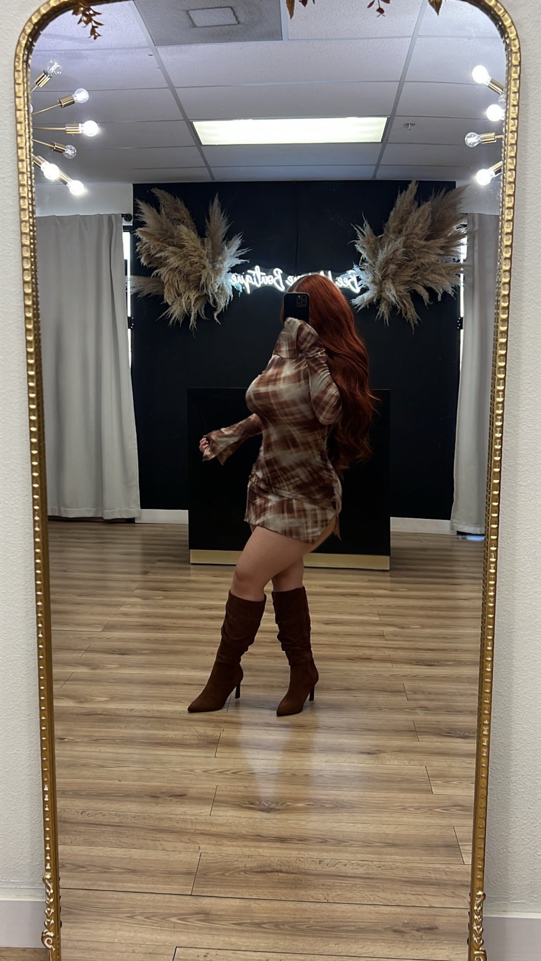 Sip of fall mesh side slits dress - Brown