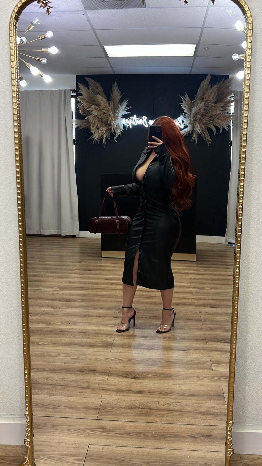 Made you look leather button up dress - Black