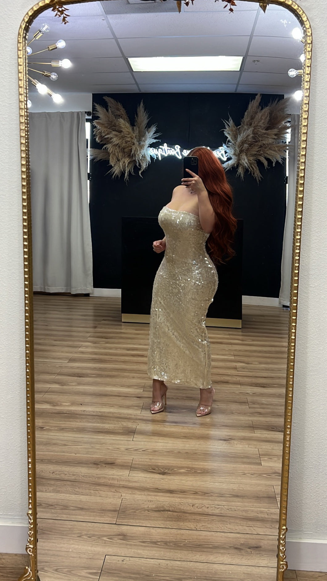 It’s the holiday sequin slit dress - Cream