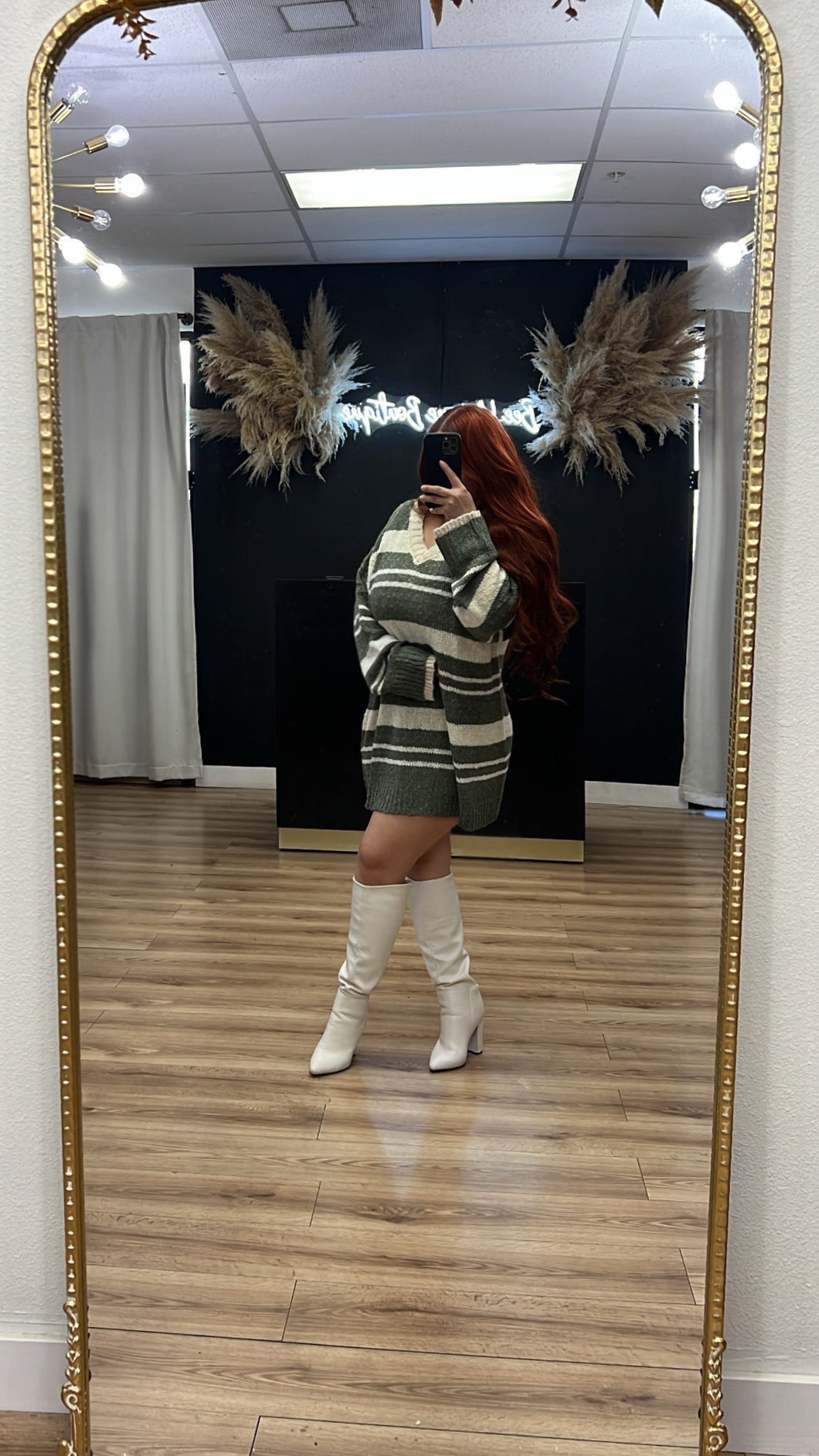 Autumn feels sweater dress - Olive/cream