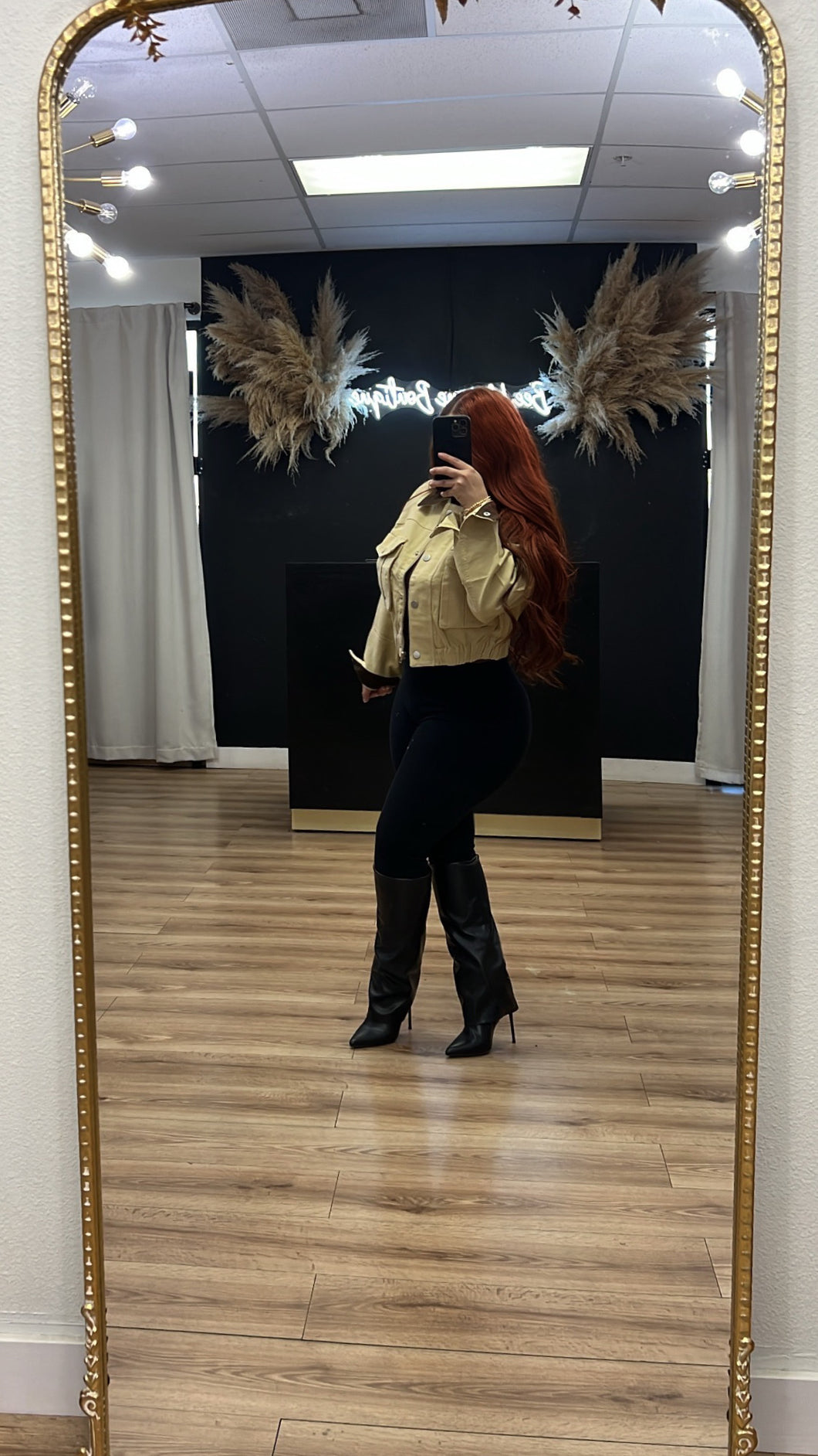 Heather cropped canvas jacket - Khaki