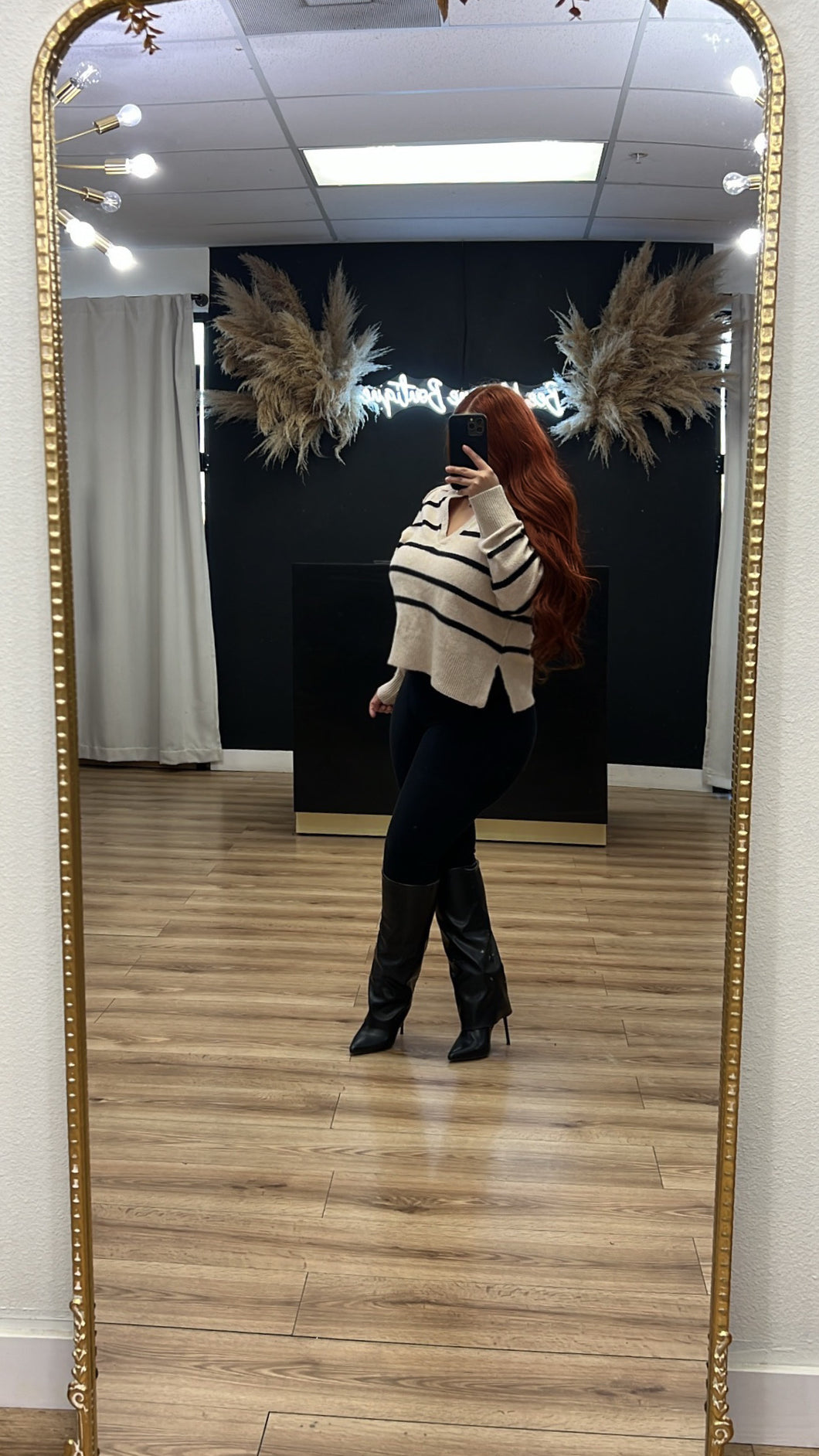 Fall polo striped sweater - Nude