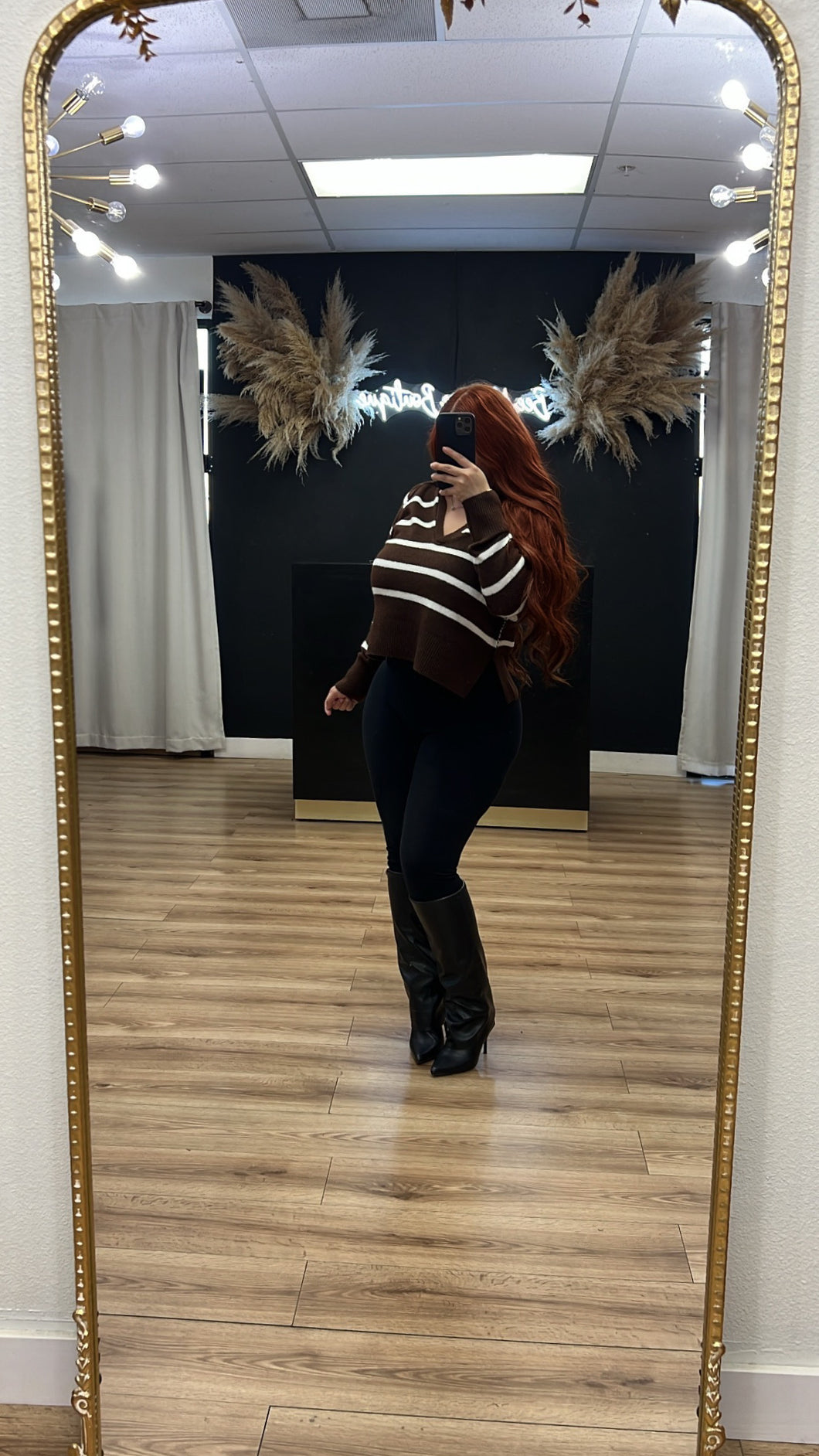 Fall polo striped sweater-brown