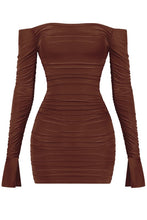 Load image into Gallery viewer, Priscilla off shoulder dress - Brown
