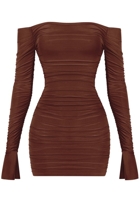 Priscilla off shoulder dress - Brown