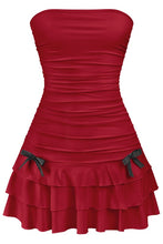 Load image into Gallery viewer, Bow ruffle dress - dark red
