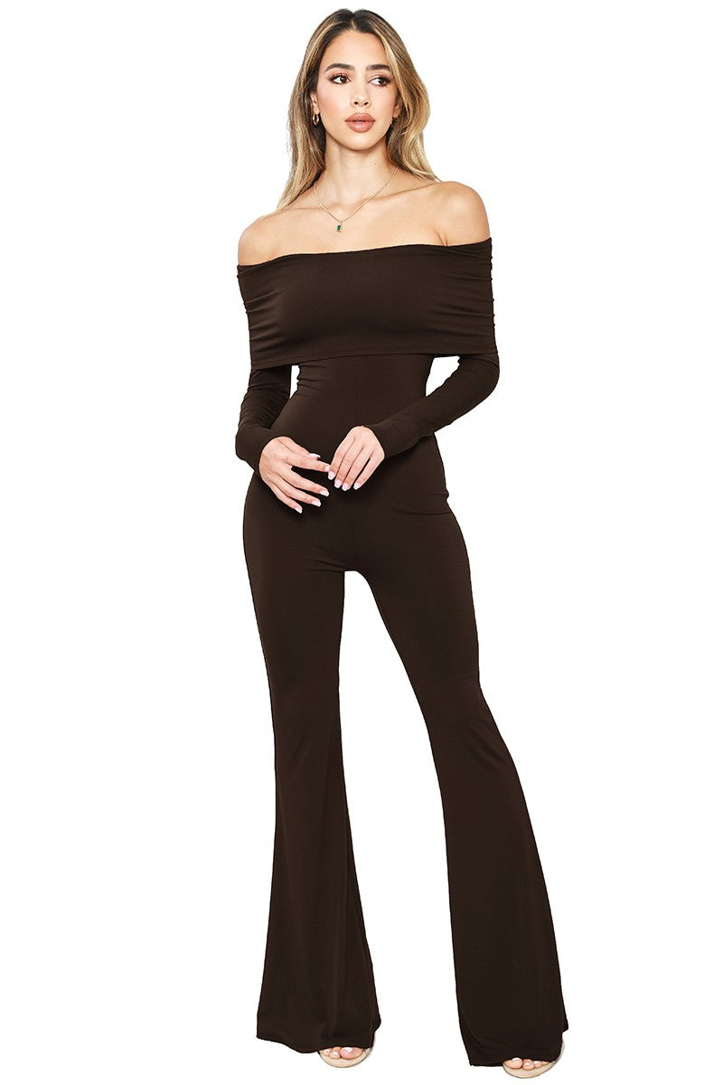 Samantha off shoulder double layered jumpsuit - Rust