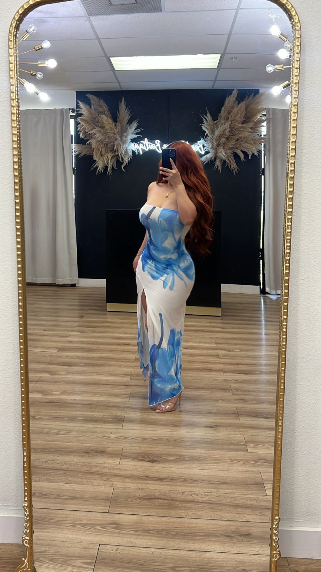 Cabana chic side slit dress - White/blue