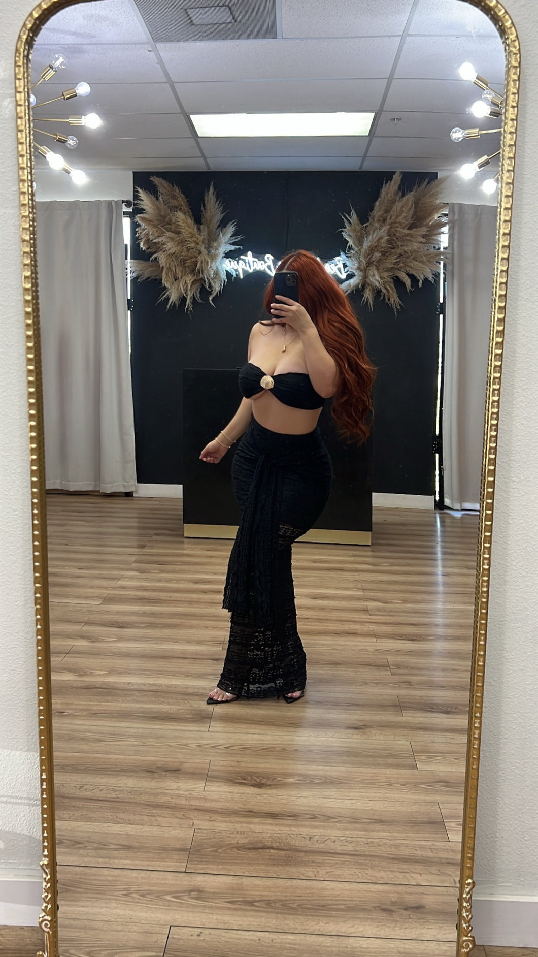 Resort shell 2pc lace skirt - Black